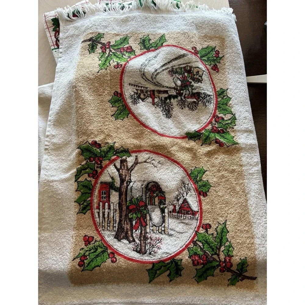 Vintage 1990s Christmas Hand Towels LOT of 7 NWT Joy Holly Dove Cottage